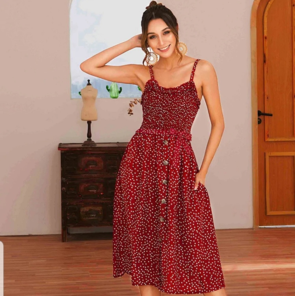 Polka Dot Belted Cami Dress